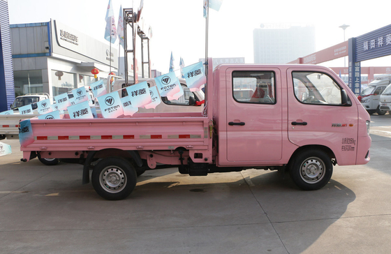 Cargo Box Truck Foton Mini Lorry Truck Pink Color Manual Transmission Gasoline Engine Euro 6