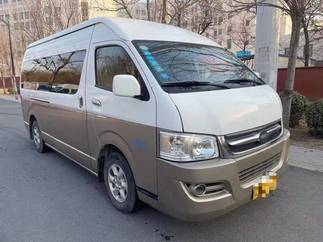 Used Shuttle Vans 15 Seats Higer Minibus KLQ6540 External Swinging Door Champagne Color Front Engine