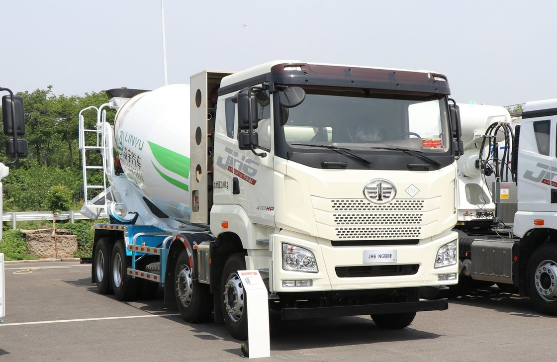 10m3 Concrete Mixer Truck Jiefang 8×4 Mixer CNG Engine 410hp Six Cylinders Flat Cabin