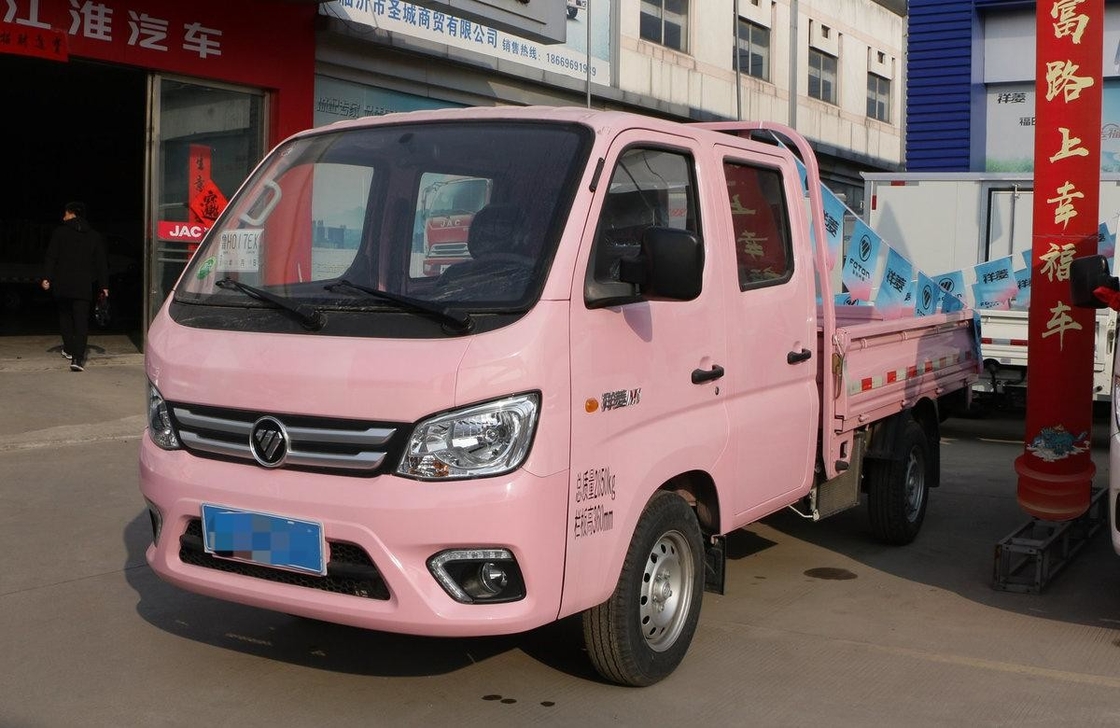 Cargo Box Truck Foton Mini Lorry Truck Pink Color Manual Transmission Gasoline Engine Euro 6