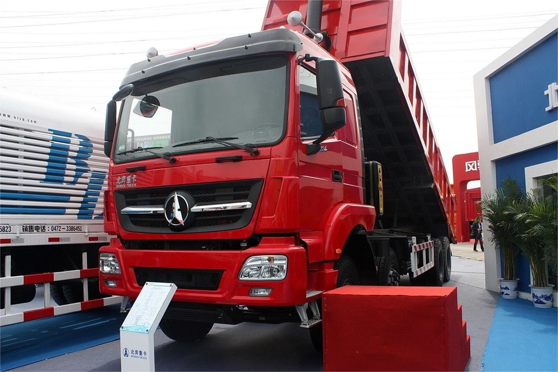 Heavy Dump Truck 340 Hp 8X4 7.2m Red Body Top Mounted Air Conditioner Beiben Brand