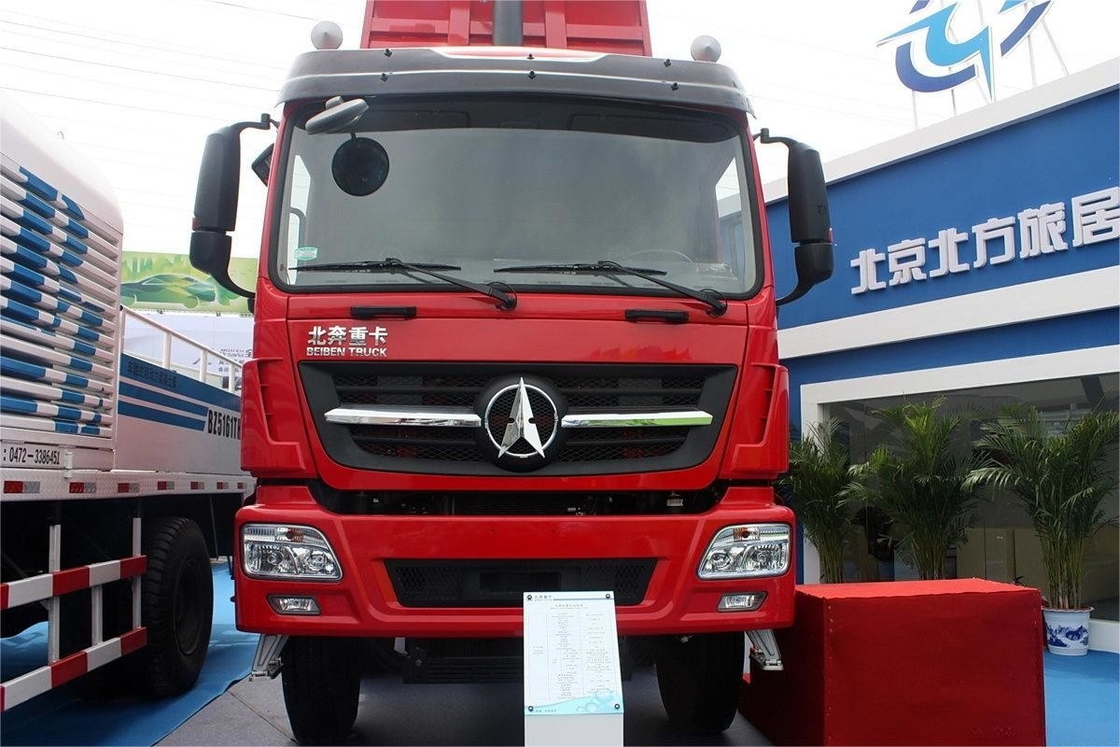 Heavy Dump Truck 340 Hp 8X4 7.2m Red Body Top Mounted Air Conditioner Beiben Brand
