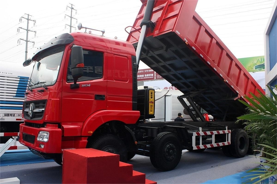 Heavy Dump Truck 340 Hp 8X4 7.2m Red Body Top Mounted Air Conditioner Beiben Brand