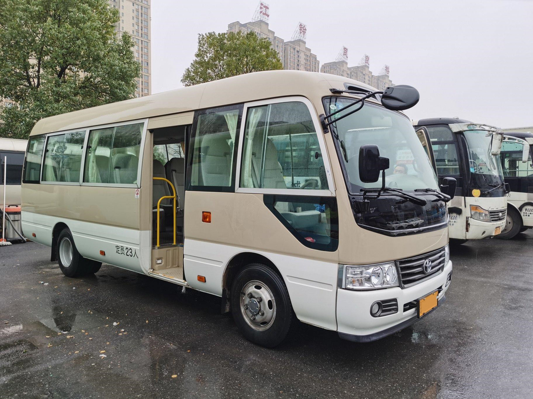 LHD Second Hand Coaster Bus Hino Engine 23 Seater Khaki Bus With Luxury A/C System
