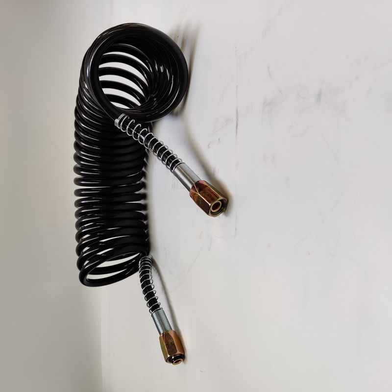 Coiled Hose Seven Core Cable Black PU Spiral Hose With Iron Connector For Truck Trailer