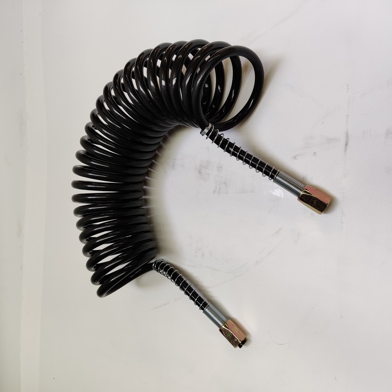 Coiled Hose Seven Core Cable Black PU Spiral Hose With Iron Connector For Truck Trailer