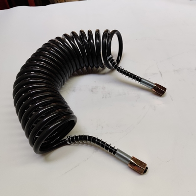 Coiled Hose Seven Core Cable Black PU Spiral Hose With Iron Connector For Truck Trailer