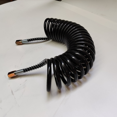 Coiled Hose Seven Core Cable Black PU Spiral Hose With Iron Connector For Truck Trailer
